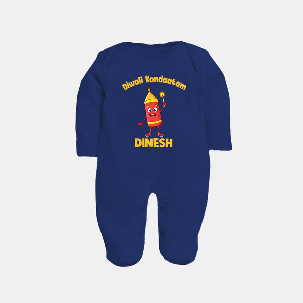 Diwali Kondaatam Celebration Full Body Suit - NAVY BLUE - New Born (Chest 7.5")