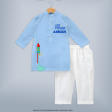 Little Firecracker Diwali Kurta - BABY BLUE - 3 - 6 Months Old (Chest 24", Kurta Length 14'', Waist 19", Pant Length 14")