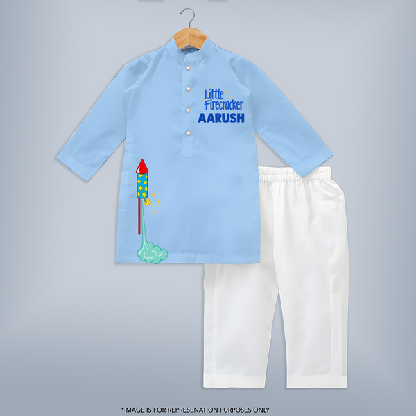 Little Firecracker Diwali Kurta - BABY BLUE - 3 - 6 Months Old (Chest 24", Kurta Length 14'', Waist 19", Pant Length 14")