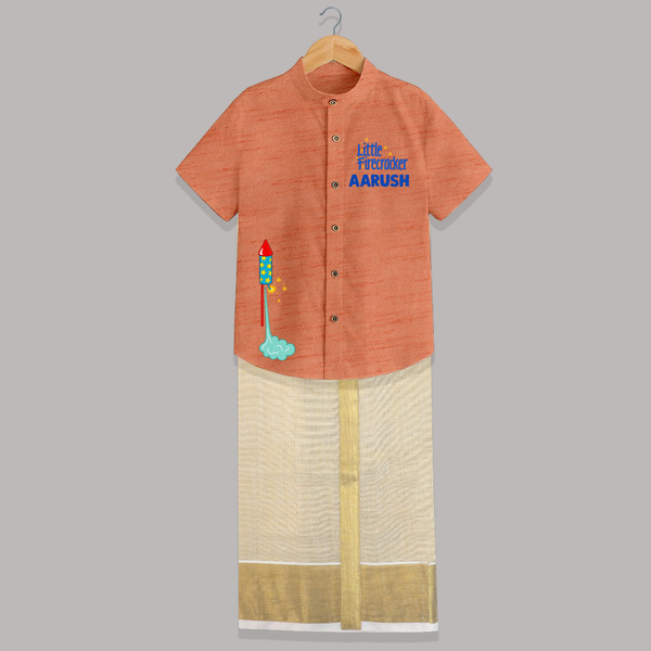 Little Firecracker Diwali Shirt and Dhoti - ORANGE - 0 - 6 Months Old (Chest-23") (Dhoti length-14")