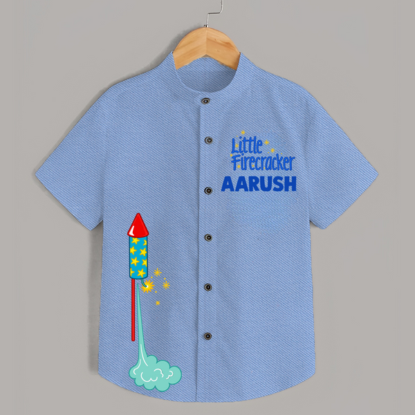 Little Firecracker Diwali Shirt  - SKY BLUE - 0 - 6 Months Old (Chest 23")