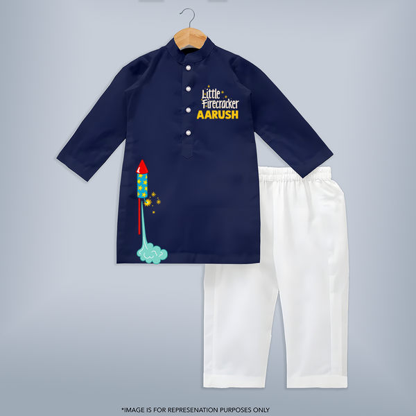 Little Firecracker Diwali Kurta - NAVY BLUE - 3 - 6 Months Old (Chest 24", Kurta Length 14'', Waist 19", Pant Length 14")