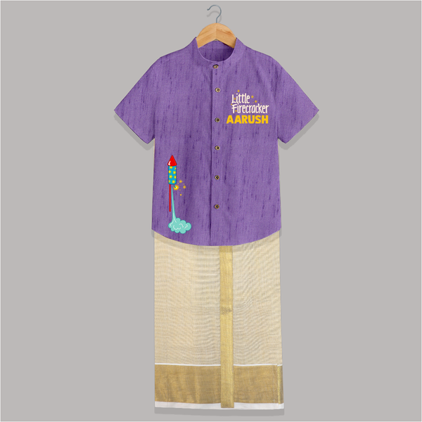 Little Firecracker Diwali Shirt and Dhoti - ROYAL PURPLE - 0 - 6 Months Old (Chest-23") (Dhoti length-14")