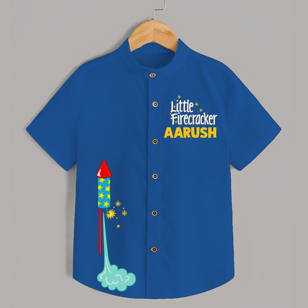 Little Firecracker Diwali Shirt  - COBALT BLUE - 0 - 6 Months Old (Chest 23")