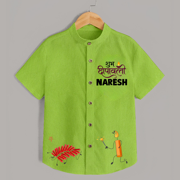 Shubh Deepavali Celebration Shirt  - LIME GREEN - 0 - 6 Months Old (Chest 23")