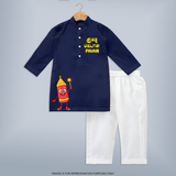 Kutty Pattasu Diwali Kurta - NAVY BLUE - 3 - 6 Months Old (Chest 24", Kurta Length 14'', Waist 19", Pant Length 14")