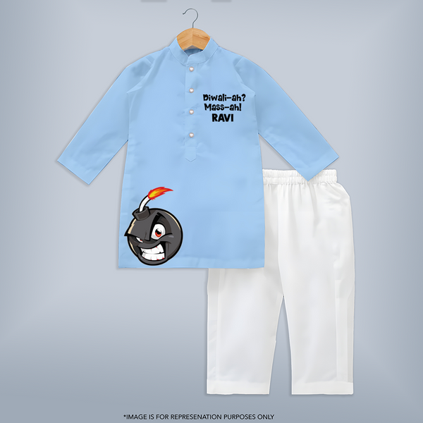 Diwali Mass Kurta - BABY BLUE - 3 - 6 Months Old (Chest 24", Kurta Length 14'', Waist 19", Pant Length 14")