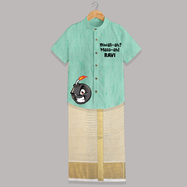 Diwali Mass Shirt and Dhoti - AQUA GREEN - 0 - 6 Months Old (Chest-23") (Dhoti length-14")