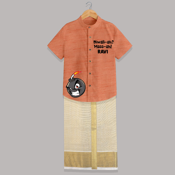 Diwali Mass Shirt and Dhoti - ORANGE - 0 - 6 Months Old (Chest-23") (Dhoti length-14")