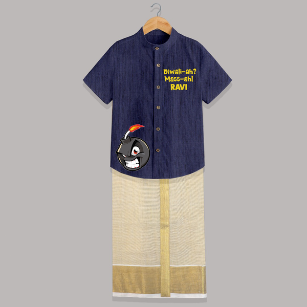 Diwali Mass Shirt and Dhoti - DARK BLUE - 0 - 6 Months Old (Chest-23") (Dhoti length-14")