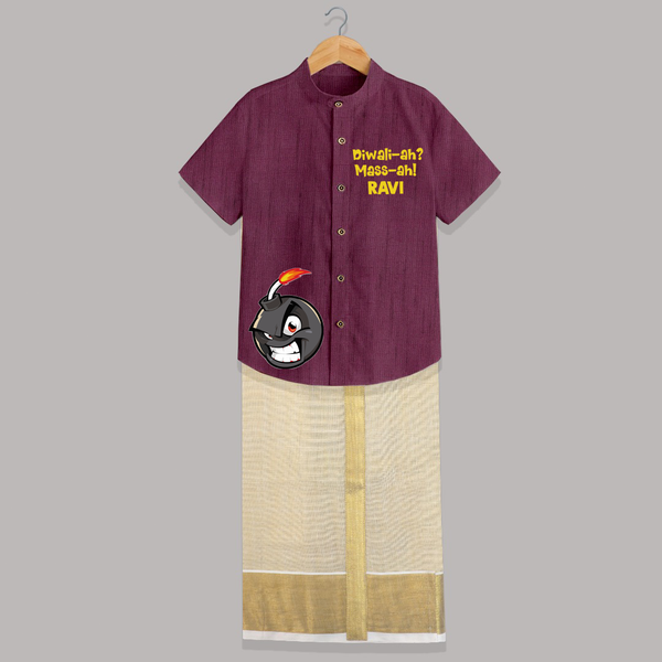 Diwali Mass Shirt and Dhoti - WINE - 0 - 6 Months Old (Chest-23") (Dhoti length-14")