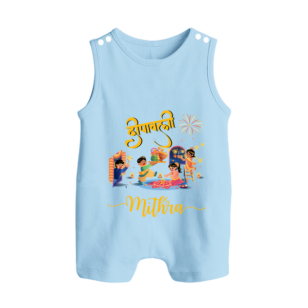 Happy Diwali | Fun and Festivity Romper Suit - BABY BLUE - 0 - 5 Months Old (Chest 18")