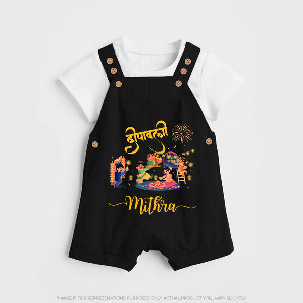 Happy Diwali | Fun and Festivity Dungaree Set - BLACK - 0 - 5 Months Old (Chest 18")