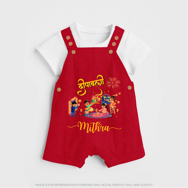 Happy Diwali | Fun and Festivity Dungaree Set - RED - 0 - 5 Months Old (Chest 18")