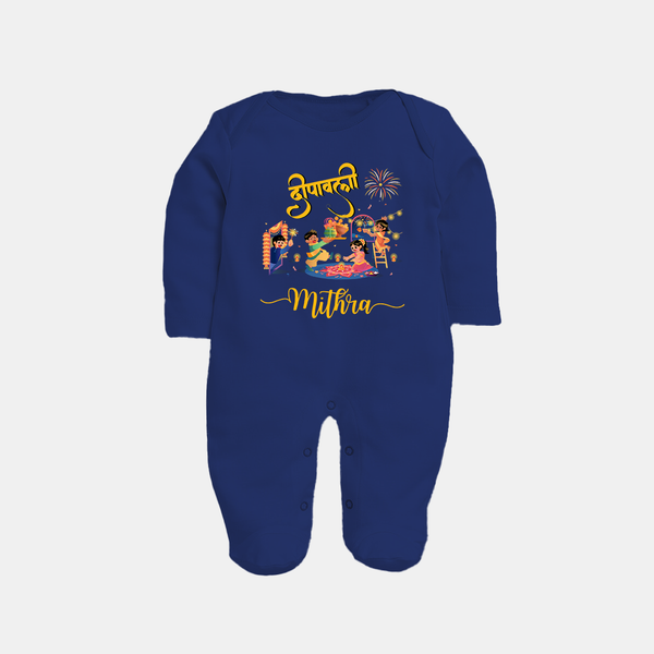 Happy Diwali | Fun and Festivity Sleep Suit - NAVY BLUE - New Born (Chest 7.5")