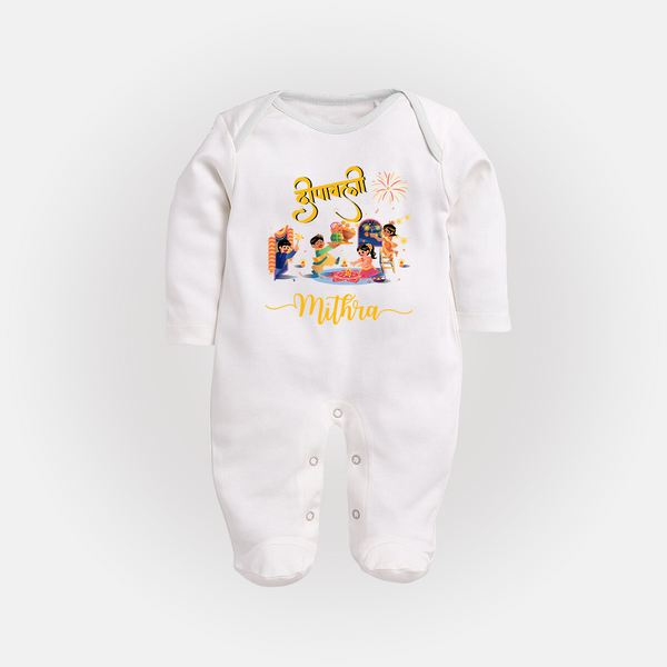 Happy Diwali | Fun and Festivity Sleep Suit - WHITE - New Born (Chest 7.5")