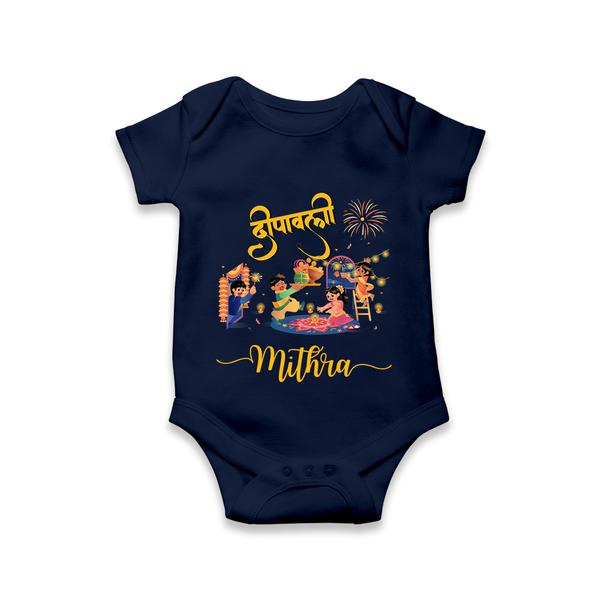 Happy Diwali | Fun and Festivity Romper - NAVY BLUE - New Born (Chest 14")