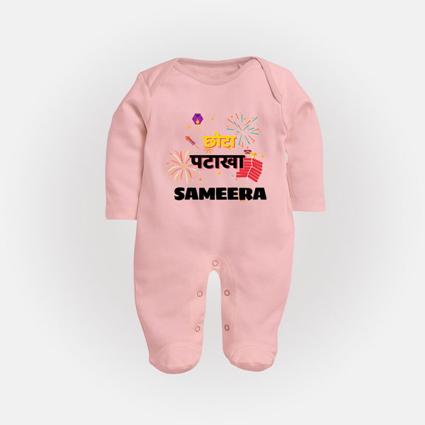 Happy Diwali | Little Celebration Star Sleep Suit - BABY PINK - New Born (Chest 7.5")
