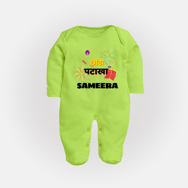 Happy Diwali | Little Celebration Star Sleep Suit - LIME GREEN - New Born (Chest 7.5")