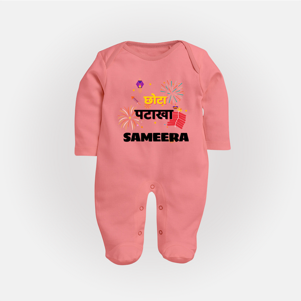 Happy Diwali | Little Celebration Star Sleep Suit - PEACH - New Born (Chest 7.5")