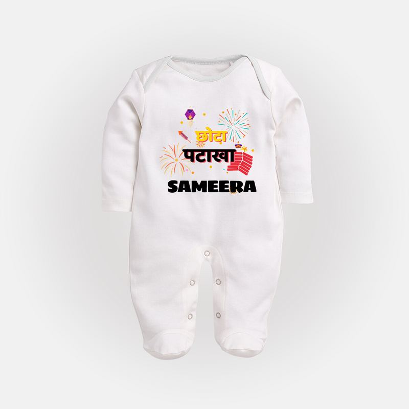 Happy Diwali | Little Celebration Star Sleep Suit - WHITE - New Born (Chest 7.5")