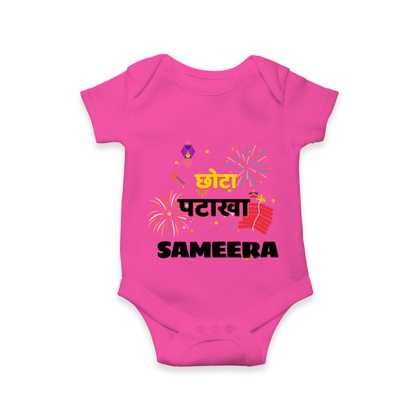 Happy Diwali | Little Celebration Star Romper - HOT PINK - New Born (Chest 14")