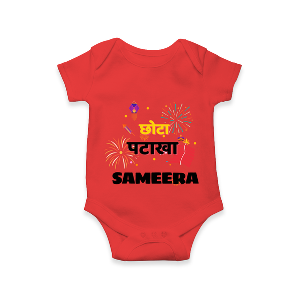 Happy Diwali | Little Celebration Star Romper - RED - New Born (Chest 14")