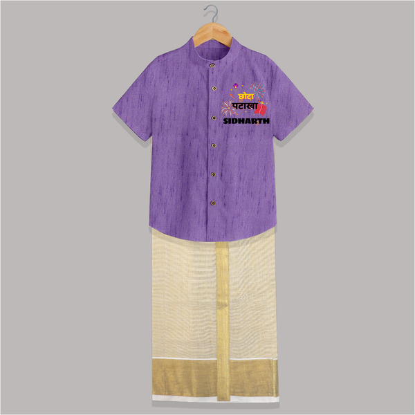 Happy Diwali | Little Celebration Star Shirt And Dhoti - ROYAL PURPLE - 0 - 6 Months Old (Chest-23") (Dhoti length-14")