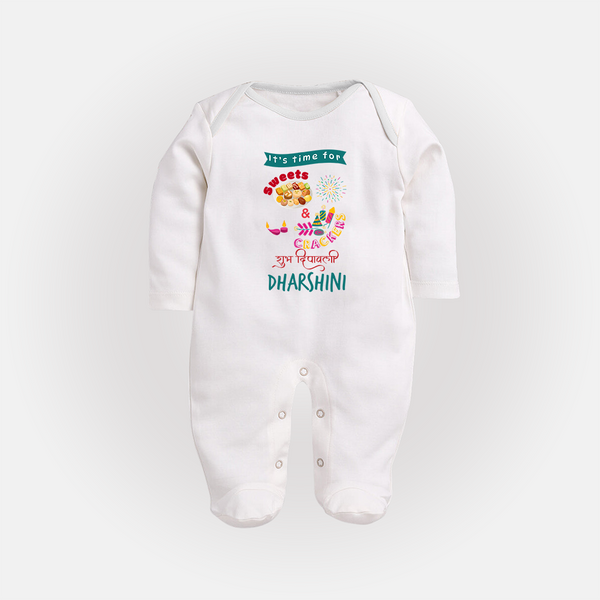 Happy Diwali | Brightest Light of the Celebration Sleep Suit - WHITE - New Born (Chest 7.5")