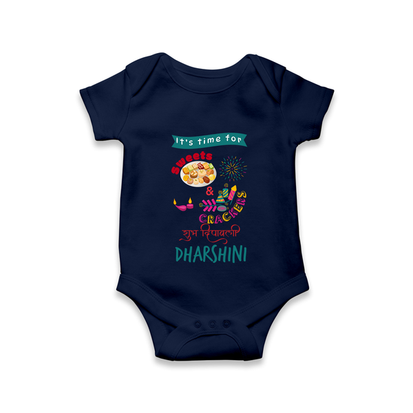 Happy Diwali | Brightest Light of the Celebration Romper - NAVY BLUE - New Born (Chest 14")