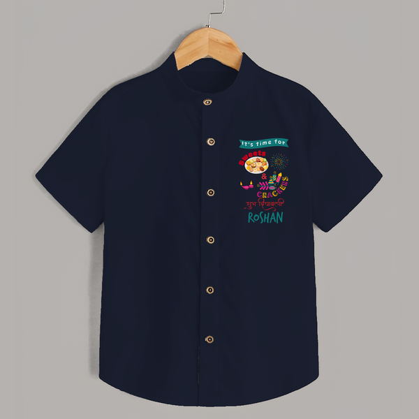Happy Diwali | Brightest Light of the Celebration Shirt - NAVY BLUE - 0 - 6 Months Old (Chest 23")