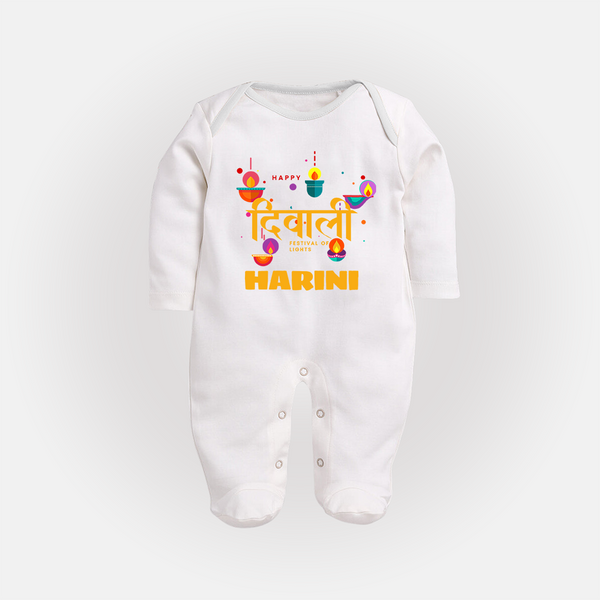 Happy Diwali | Full of Diwali Fun Personalized Sleep Suit - WHITE - New Born (Chest 7.5")