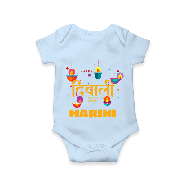 Happy Diwali | Full of Diwali Fun Personalized Romper - BABY BLUE - New Born (Chest 14")