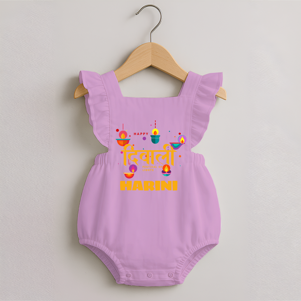 Happy Diwali | Full of Diwali Fun Personalized Romper Frock - BABY PINK - 0 - 3 Months Old (Chest 19")