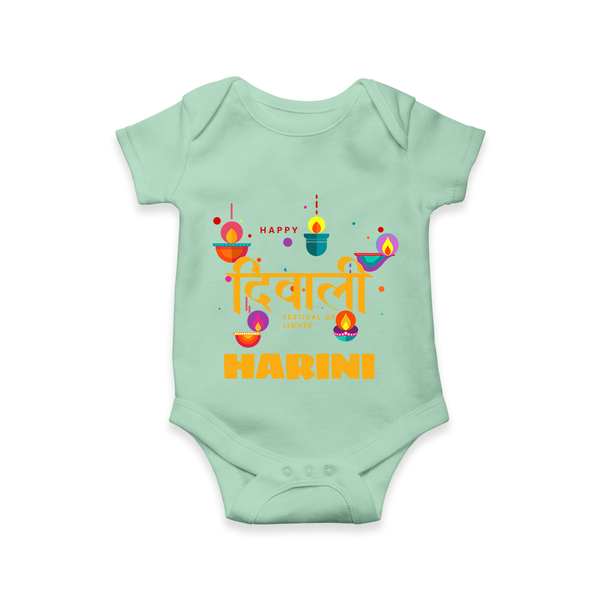 Happy Diwali | Full of Diwali Fun Personalized Romper - MINT GREEN - New Born (Chest 14")