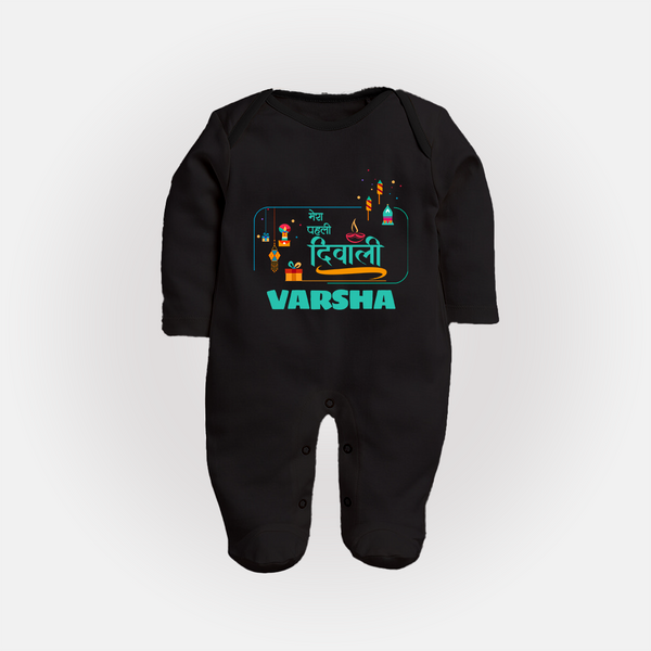 Happy Diwali | Our Bundle of Festival Fun Sleep Suit - BLACK - New Born (Chest 7.5")