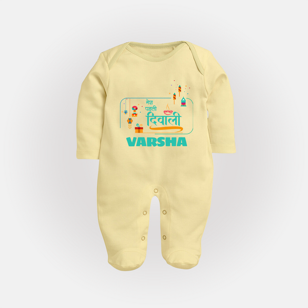 Happy Diwali | Our Bundle of Festival Fun Sleep Suit - PASTEL YELLOW - New Born (Chest 7.5")