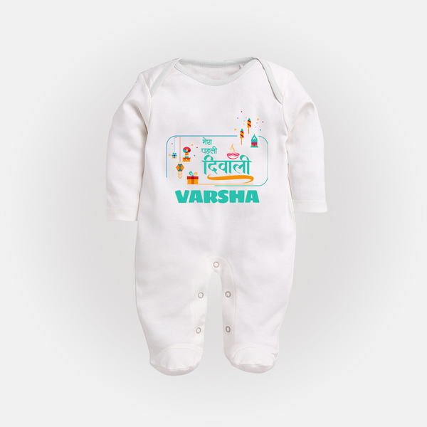 Happy Diwali | Our Bundle of Festival Fun Sleep Suit - WHITE - New Born (Chest 7.5")