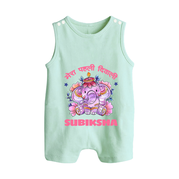 Happy Diwali | Festival Lighting Delight Personalized Romper Suit - MINT GREEN - 0 - 5 Months Old (Chest 18")
