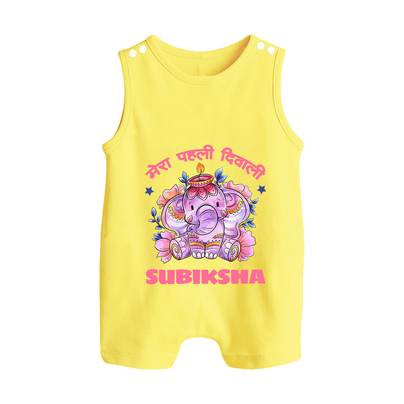 Happy Diwali | Festival Lighting Delight Personalized Romper Suit - PASTEL YELLOW - 0 - 5 Months Old (Chest 18")
