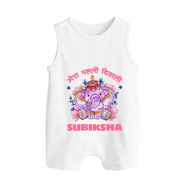 Happy Diwali | Festival Lighting Delight Personalized Romper Suit - WHITE - 0 - 5 Months Old (Chest 18")