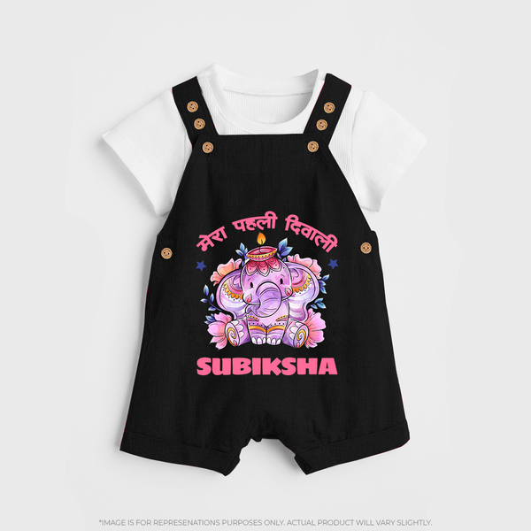 Happy Diwali | Festival Lighting Delight Personalized Dungaree Set - BLACK - 0 - 5 Months Old (Chest 18")