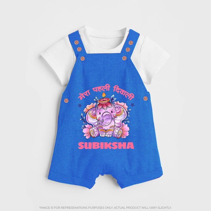 Happy Diwali | Festival Lighting Delight Personalized Dungaree Set - COBALT BLUE - 0 - 5 Months Old (Chest 18")