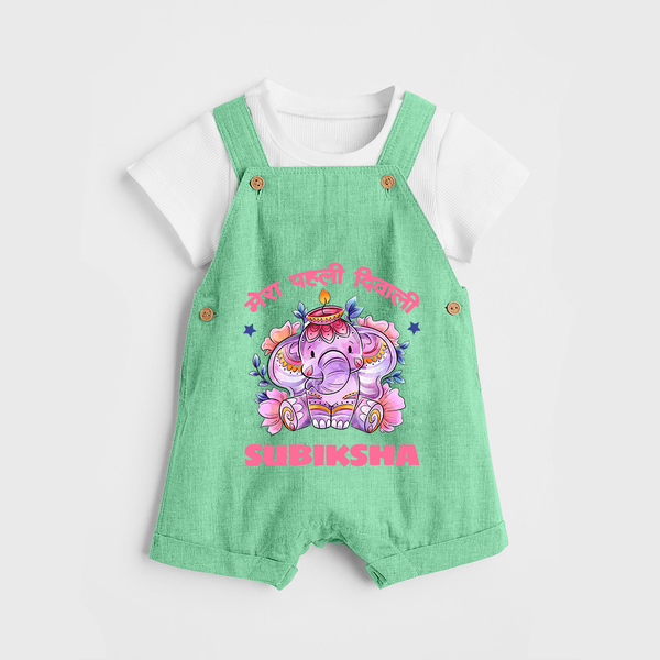 Happy Diwali | Festival Lighting Delight Personalized Dungaree Set - GREEN - 0 - 5 Months Old (Chest 18")