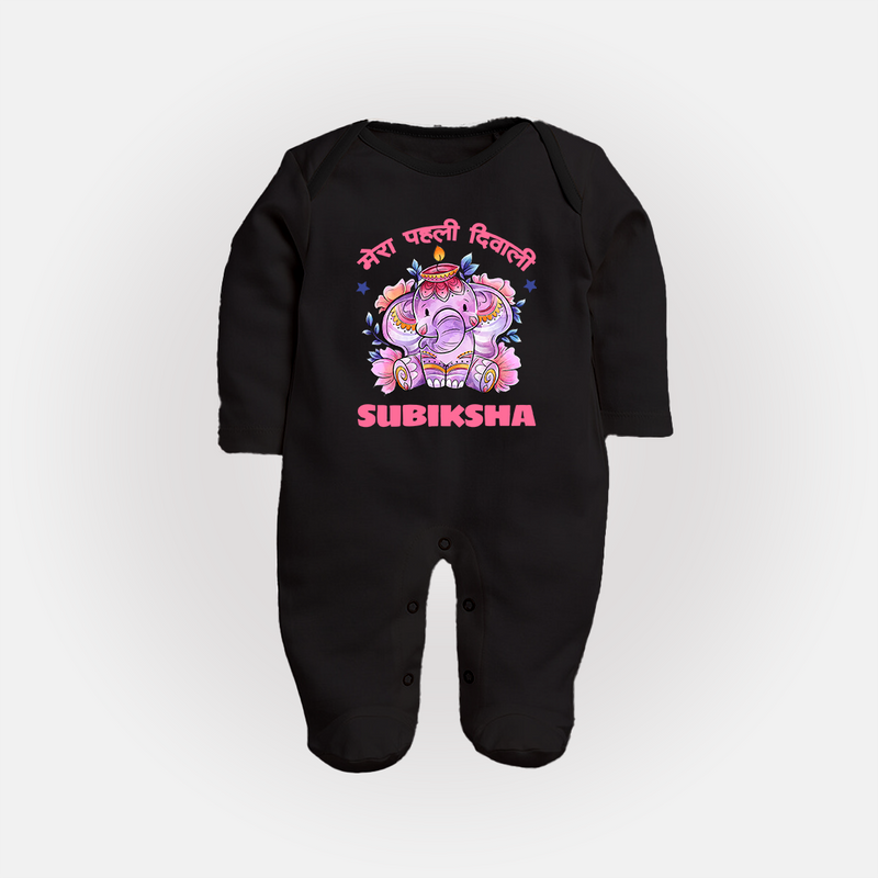 Happy Diwali | Festival Lighting Delight Personalized Sleep Suit - BLACK - New Born (Chest 7.5")