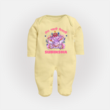 Happy Diwali | Festival Lighting Delight Personalized Sleep Suit - PASTEL YELLOW - New Born (Chest 7.5")