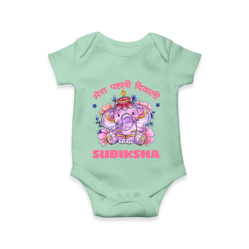 Happy Diwali | Festival Lighting Delight Personalized Romper - MINT GREEN - New Born (Chest 14")
