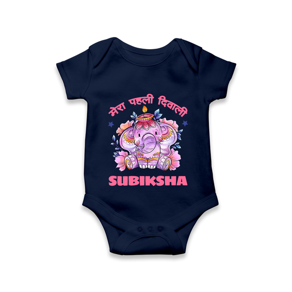 Happy Diwali | Festival Lighting Delight Personalized Romper - NAVY BLUE - New Born (Chest 14")