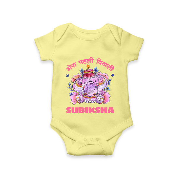 Happy Diwali | Festival Lighting Delight Personalized Romper - PASTEL YELLOW - New Born (Chest 14")