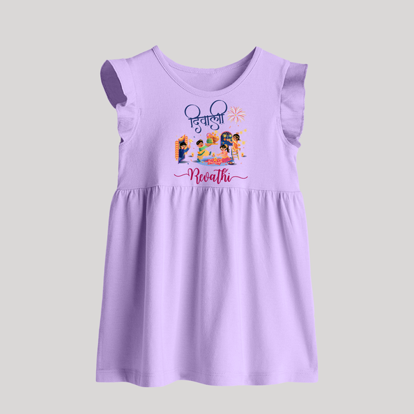 Happy Diwali | Crackers and Cheer Personalized Baby Frock - LILAC - 0 - 3 Months Old (Chest 17")